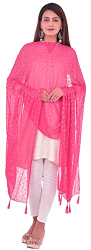 Image of YOUTHQUAKE Soft Chiffon Dupatta with Golden Foil Print & Tassels for Women & Girls