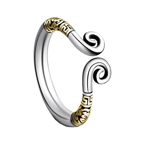 OAKKY Men's Stainless Steel Vintage Sun Wukong Monkey King Golden Hoop Amulet Open Warp Ring Silver Gold Size 11 Cover