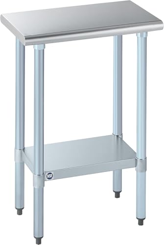 Image of ROCKPOINT Stainless Steel Table for Prep & Work 14x24 Inches, NSF Metal Commercial Kitchen Heavy Duty Table with Adjustable Under Shelf and Table Foot for Restaurant, Home and Hotel