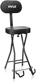 Pyle Seat with Padded Cushion-Heavy-Duty Ergonomic Backrest w/Fold Stand, Foot Rest, Collapsible Design, Holds Acoustic, Electric & Bass Guitars, 300 Lbs Max Load Capacity PYG60