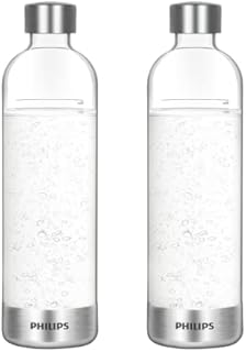 Philips Carbonating Bottles, 1L Twin Pack Reusable PET Sparkling Water Bottles Compatible with Philips Sparkling Water Maker, 2 Pack