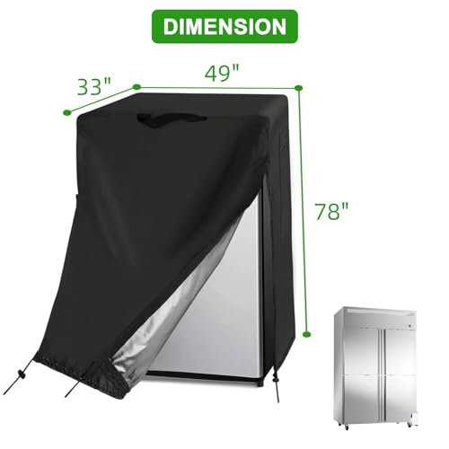 Image of 48W Commercial Refrigerator Cover for 36 Cu Ft Industrial Upright Fridge | 49x33x78,Waterproof Dustproof Heavy Duty Oxford Fabric,for 48 inch W Commercial 36 Cu.ft 2 Door Stainless Steel Freezer Combo
