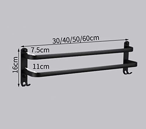 Toallero doble negro de aluminio de 60cm con ganchos para pared 7