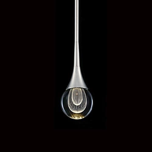 MOTINI 1-Light Teardrop Crystal Pendant Light in Silver Polished Nickel Finish Mini LED Light Globe Metal Rod Ceiling Single Pendant Lighting for Kitchen Bedroom Dining Room Bar Fixture Lights