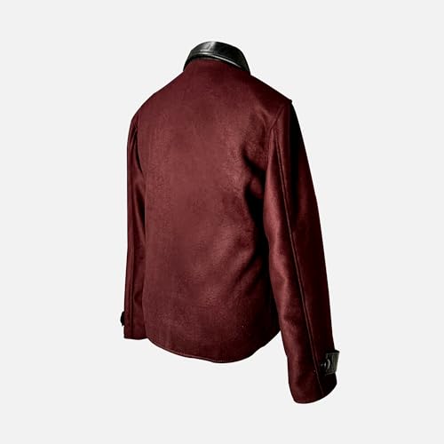 Image of Men's Red Vine Wool Jacket - Men's Plaid Coat Leather Collar Wool Blend (US, Alpha, Medium, Regular, Regular, Red Vne)
