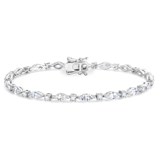 FANCIME Marquise Melody Tennis Bracelets Sterling Silver 3mm CZ Bracelets Charm Fine Jewelry Birthday Gifts for Women 7.2