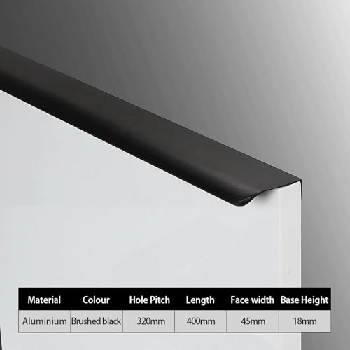 Confezione da 2 maniglie per bordi in alluminio nero, maniglie nascoste per mobili da cucina e cassetti, facili da installare, 300 mm, per decorazioni moderne della casa