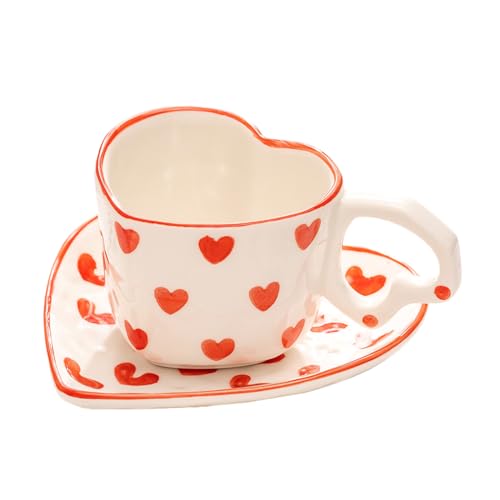 WAIT FLY Heart Shaped Ceramic Coffee Mug Set with...