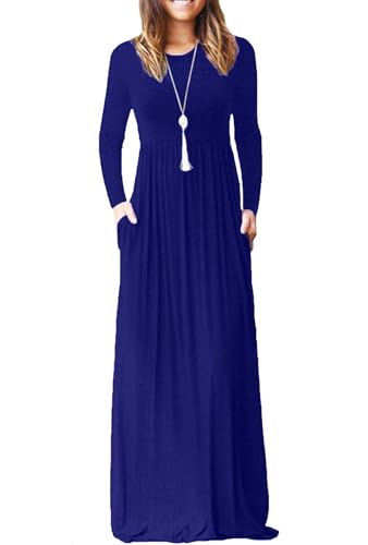 Image of EUOVMY Women's Long Sleeve Loose Maxi Dresses Casual Long Dresses with Pockets
