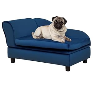 PawHut Luxury Fancy Dog Couch with Hidden Storage, Small Dog Sofa Bed with 2″ Soft Foam, Modern Pet Furniture for Puppies & Little Breeds, Blue