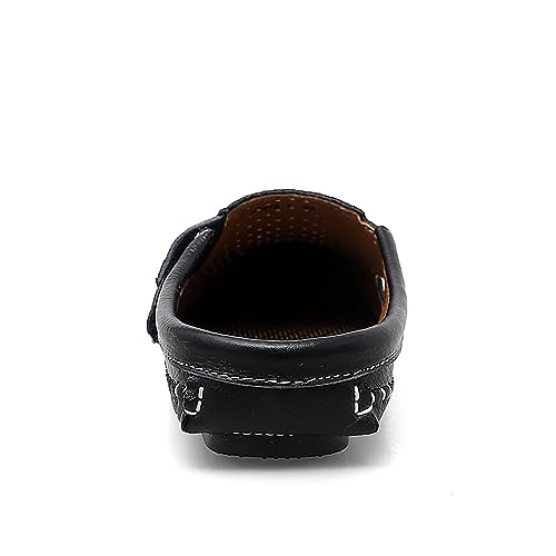 Helenbra Men's Hollow Backless Handmade Leather Mules Sandals,Summer Hook & Loop Breathable Slingback Non-slip Soft Sole Comfortable Slip-on Home Office Casual Flat Sandals Slippers4