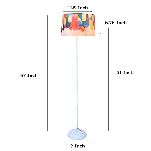 Image of tu casa White Metal-Iron Base Foldable Floor Lamps with Abstract Print & Satin Shade for Bedroom, Living Room, Lounge, Office Area, Gifting Without Bulb for Home Decoration (Height - 57 inch)