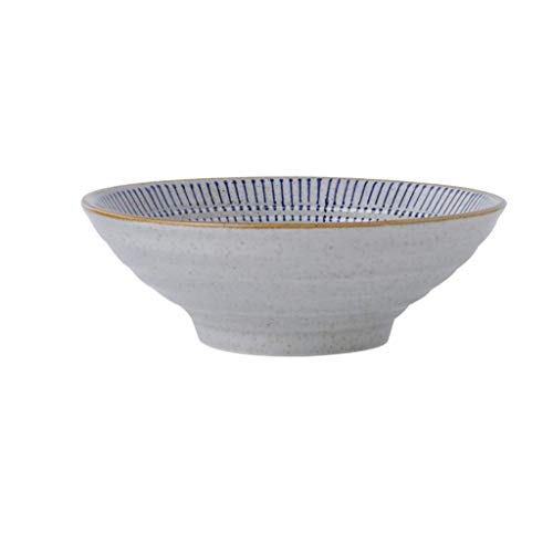 AOLI Tazón de rayas azules, cerámica Tazón de restaurante para el hogar Ensalada redonda gris Tazón de horno de microondas Plato de frutas 20.3 * 20.3 * Tazón de 7 cm,20.3 * 20.3 * 7cm