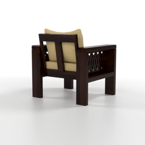 Image of NATRAJ ART & CRAFT Sheesham Wood 1 Seater Sofa Set for Living Room | Wooden Sofa Set for Living Room Furniture (1 Seater, Walnut Finish)