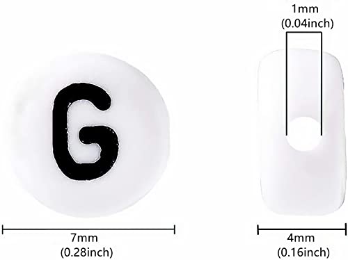 Bxwoum 100PCS Letter Beads Acrylic Alphabet Beads for Jewelry Making Round White Letter G Beads for Bracelets Making Necklaces Key Chain DIY 4X7mm