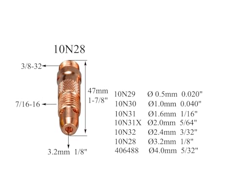 Image of RIVERWELD TIG Collet bodies 10N28 1 /8 inch & 3.2mm for TIG 17 18 26 5pcs | for QQ300 PTA DB SR WP 17 18 26 TIG Welding Torch