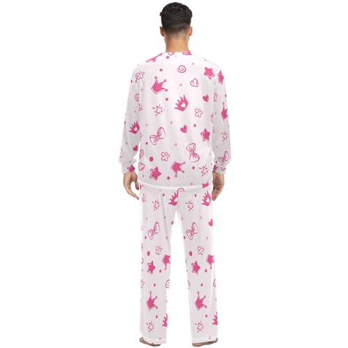 Fustylead Cute Princess Crown Stars Hearts Bow Unisex Pajamas Set Long Sleeve 2 Piece Lounge Nightwear Pjs for Men & Women3