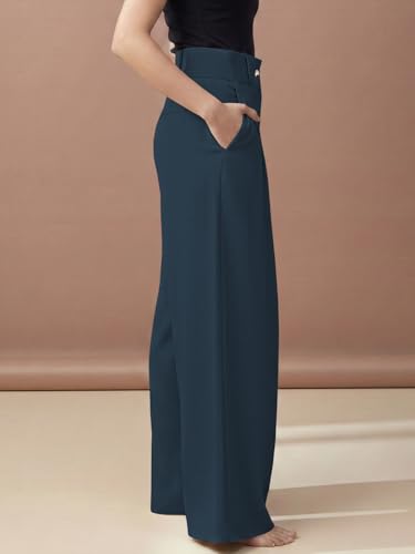 Image of GRECIILOOKS Trousers for Women High Waist | Wide Leg Trousers | Office Wear Pleated Korean Pants for Women's | Elegant Formal Pants