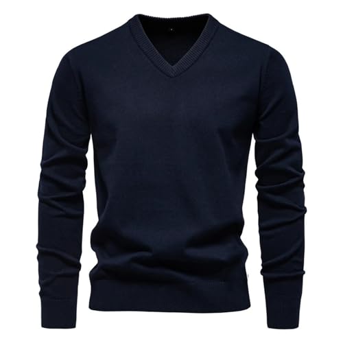 Mens V-Neck Solid Cotton Sweaters Slim Fit Long Sleeve Knitted Pullover Lightweight Soft Jumper Top 6