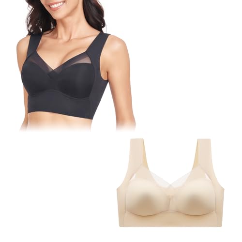 Horuili® Reggiseno Donna, Reggiseno Sportivo Traspirante, Reggiseno Sportivo Senza Anello in Acciaio, Reggiseno Grande (IT, Testo, XL, XXL, Plus, Regular, Nero)