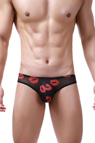 Men's Spandex Low Rise Eyelet Bikini Printed Briefs Underwear