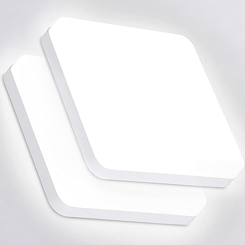 Eyesgood Plafonnier LED 36W Lot de 2 Luminaire Plafonnier Étanche IP44 Blanc 6500K 3240LM Carré Lumières de Salle de Bain Lampe de Plafond pour Salle de Bain, Balcon, Couloir, Cuisine, Garage