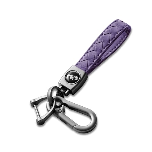 Image of Gkeygo Carabiner Keychain, Universal Heavy Duty Woven Handmade Leather Key Chain, Car Fob Key Keychains with 360 Degree Rotatable Snap Swivel and Anti-Lost D-Ring for Men and Women, Gunmetal - Purple