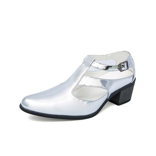 Men's Hollow Out Shine Patent Leather Slip On Chunky Heels Dress Loafers with Buckles Casual Cap Pointed Toe Non Slip Sandals Oxford Shoes for Business Formal Wedding Party