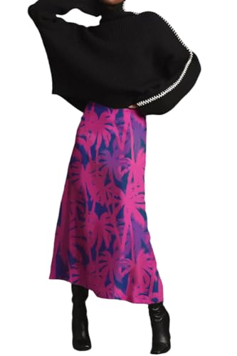 THLAI Womens Skirt Midi Skirt Plant Print Zipper A Line Summer Skirt Tropical