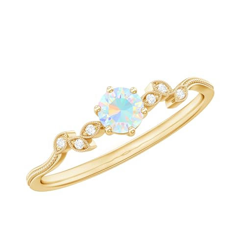 Certified Opal Promise Ring with Diamond Leaf for Women, AAA Quality, Natural Opal Diamond Minimal Ring