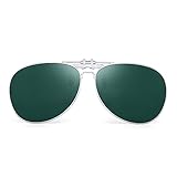 Retro Clip on Aviator Sunglasses Polarized Flip up Lenses Driving Eyeglasses Men (Silver / Polarized Green)