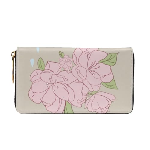 Leather Women Wallets, Long Credit Card Holder, Divided Peach Blossoms Print Billfold Clutch & Travel Purse Large Capacity2