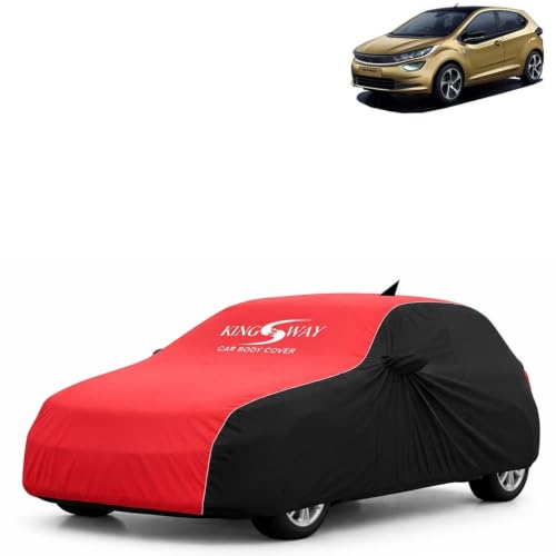 Image of KINGSWAY Super Waterproof Car Cover Only with Tata Altroz (Year 2020 Onwards - All Model) | Mirror and Antenna Pockets | All Weather Car Body Cover with Silver Piping | Black Red