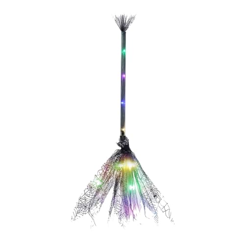 Halloween Witch with LED Light Witch Broomsticks Cosplay Props Costume Accessories for Kid Adult Halloween Decor (Black)
