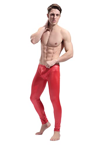 Calças apertadas masculinas BaronHong de couro falso masculino Night Club Leggings metálicas calças