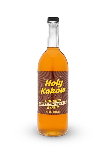 Holy Kakow Organic White Chocolate Syrup - Coffee Syrup, White Mocha Syrup, Organic Syrup for Coffee, White Chocolate Mocha Syrup, Coffee Flavoring Syrup, Add to Latte, Cocktail or Shake - 750ml