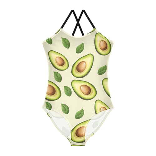 Avocado Pattern Girls One Piece Swimsuits Quick Dry Beach Swimwear Bathing Suit, 5-6T Multicoloured