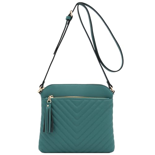 Image of FashionPuzzle Chevron Quilted Medium Crossbody Bag with Tassel Accent