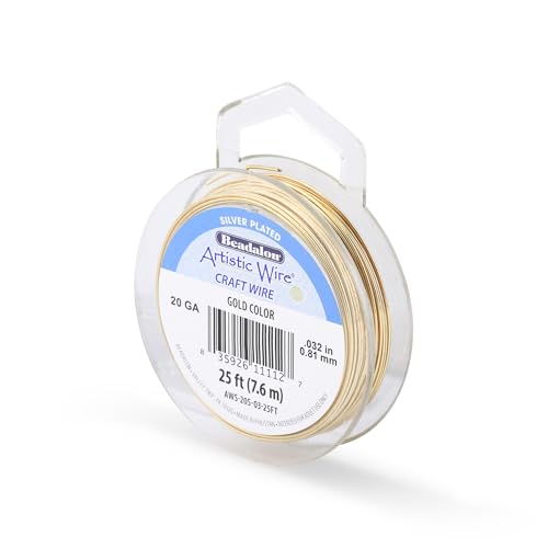 Image of Artistic Wire, 20 Gauge Silver Plated Tarnish Resistant Colored Copper Craft Wire Gold Color, 25 ft