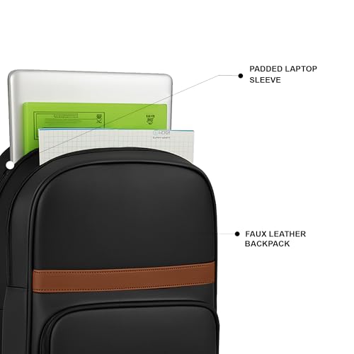 PAZZO Classic 30L Vegan Leather Laptop Backpack (Black) Black-Brown - Image 5