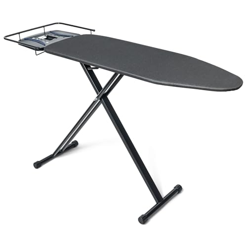 Duwee Extra Wide Large Ironing Board, Heavy Duty Ironing Boards with Steam Iron Rest, 15 mm Double Layers Paddings, 123 x 44 cm, Black