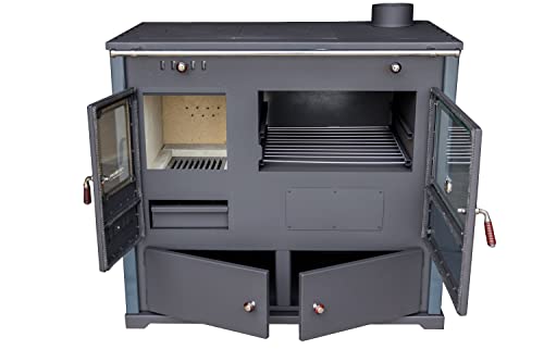 Foto von EEK A+ Kaminofen mit Backfach und Herdplatte Pracktik Lux Anthrazit RAL 7016 RECHTS Holzofen 9,5 kW Kamin Ofen Dauerbrandofen Werkstattofen Schwedenofen Hüttenofen Heizofen