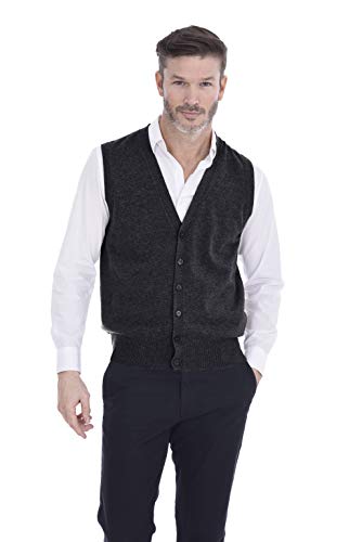 Cashmeren Button Down Vest Cable Knit 100% Pure Cashmere V-Neck Sleeveless Cardigan for Men (XX-Large,Black)