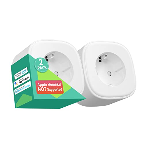 Prise Connectée (Type F), Prise WiFi Intelligente Compatible avec Alexa, Google Home et Nest Hub, Lot de 2 Prises Programmables avec Commande Vocale, Contrôle à Distance et Fonction de Temps (1)