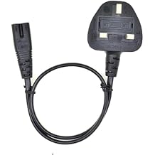 Toptekits UK to C7 Short Power Cord 1 Foot - 3 Prong UK Plug BS1363 Male to IEC 60320 C7 Figure-8 Short Power Cable with 3A Fuse, 18AWG,1ft/30cm