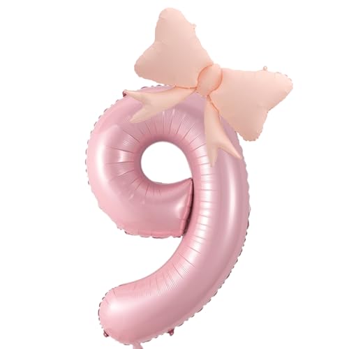 Image of Happy birthday Big Number Balloons Foil Birthday Balloon Number Balloons Happy Birthday Party Decorations Kids and Wedding Party Supplies (Light pink 9)