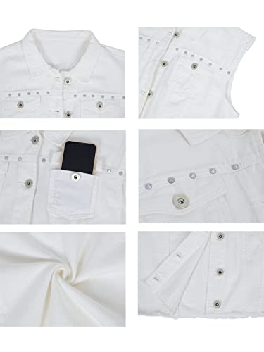 Anna-Kaci Womens Juniors Cotton Rivet Denim Sleeveless Crop Vest Jean Jacket, Off White, Xx-Large #TOP5