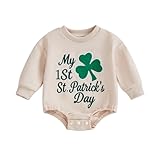 Sasaerucure My First St Patricks Day Baby Boy Outfit Green Clover Onesie Long Sleeve Romper Lucky Charm Baby Clothes (Khaki, 3-6 Months)