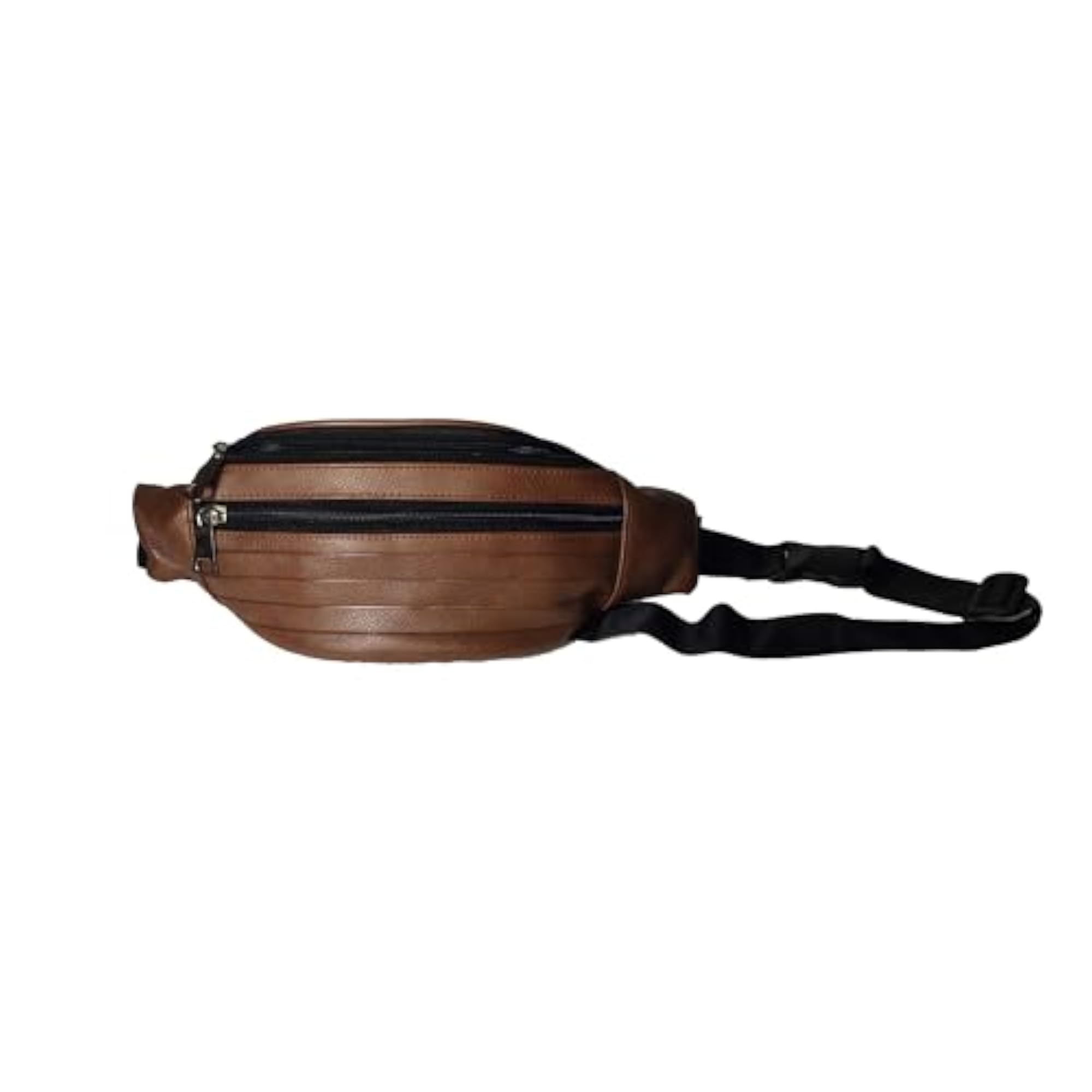 Brown PU Leather Waist Bag with 3 Zippered Compartments