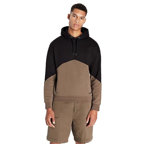 Armani Exchange Men's Cotton French Terry Drop Shoulder Colorblock Hoodie Sweatshirt